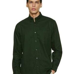 allen solly men's cotton regular fit solid casual button down collar shirt